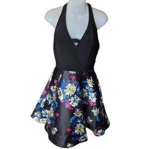 Ellie Wilde Mon Cheri‎ Womens Party Dress 10 Black Halter Open Back Cocktail